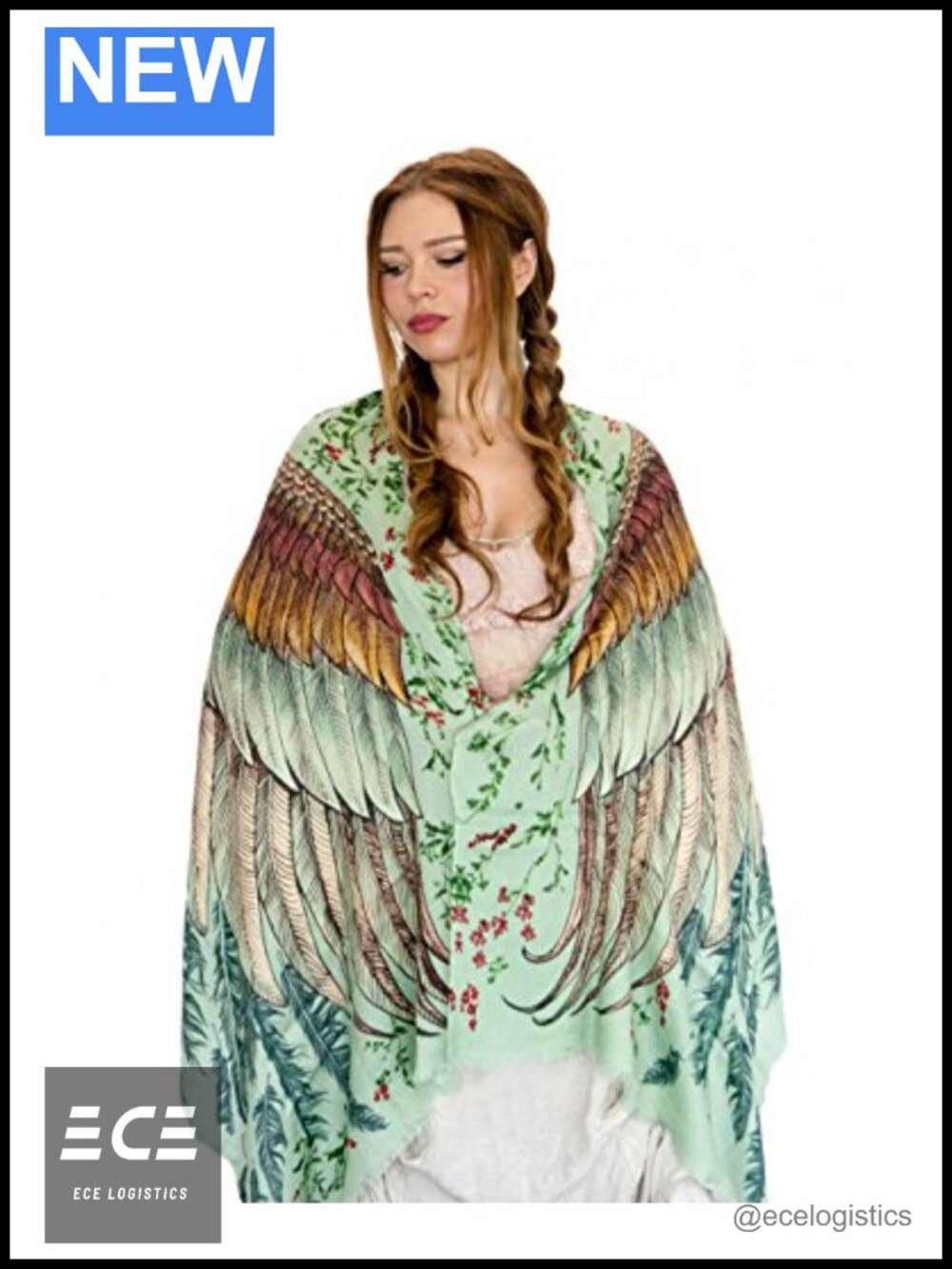 Organic Cotton Hand Painted Digitally Printed Feather Scarf Wrap Shawl Sarong